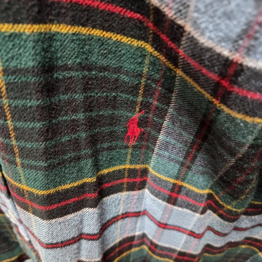 Polo Ralph Lauren Blake Plaid Flannel Cotton Button Blue Green Shirt Size XL